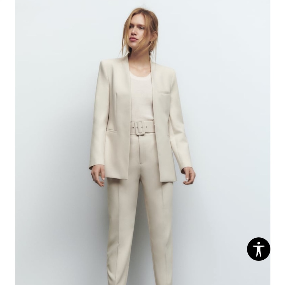 NWT Zara Lapelless Suit Blazer + Pants in Ecru